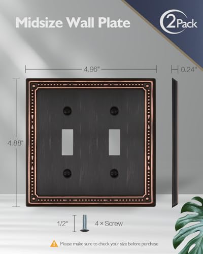 Switch Plates Outlet Covers, 2-Pack Aged Bronze Metal Wall Plates - color: Aged Bronze, size: 2 Toggle 2PK