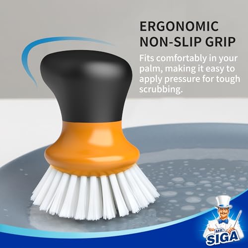 MR.SIGA Dish Scrub Brush, Palm Brush Dish Scrubber, Orange, Pack of 2 - color: Orange