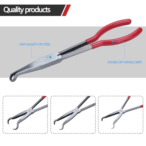 3PCS Circle Nose Pliers 11 Inch Extra Long Reach Hose Grip Pliers Set - size: 3 Pieces - 11" - Circle (0.2/0.5/0.7 in) - Red