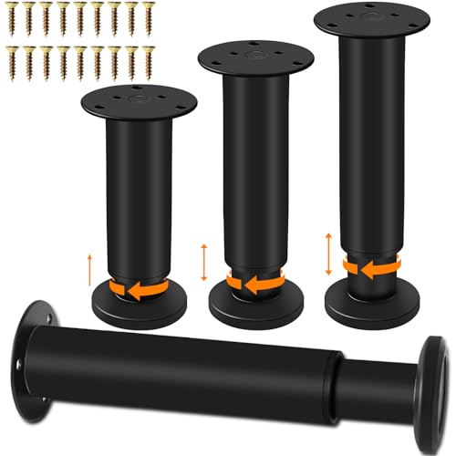4 Pcs Adjustable Height Furniture Support Legs 10-17 inch [with Screws], Metal Adjustable Bed/Sofa/Cabinet/Couch/Dresser/Table Heavy Bed Replacement Legs (Black) - color: Black, size: 10-17 inch