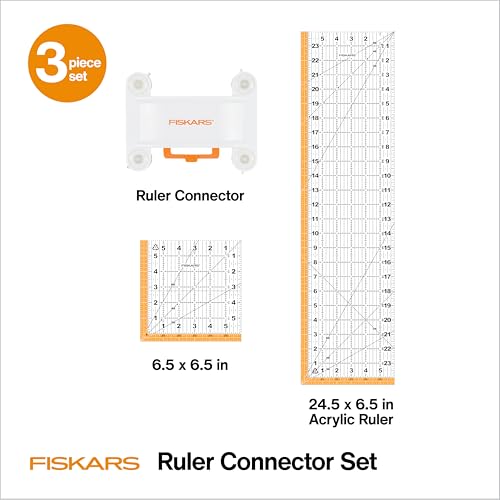Fiskars 3-Piece Ruler & Connector Set, 6.5" x 6.5" & 6.5" x 24.5" Rulers - size: 6.5" x 6.5" and 6.5" x 24.5"