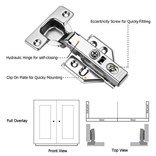 20Pcs Soft Close Full Overlay Cabinet Hinges with Clip-On Plate - color: Full Overlay, size: 20 Pieces