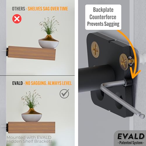 EVALD LevelMate™ Uni-Mount 4 Inch Floating Shelf Brackets, Hidden Shelf Brackets with Anti-Sag Pinol Screw System, Floating Shelf Mount with Screws & Anchors (4 Pack) - size: 4 Inch, style: 4 Pack Uni-mount