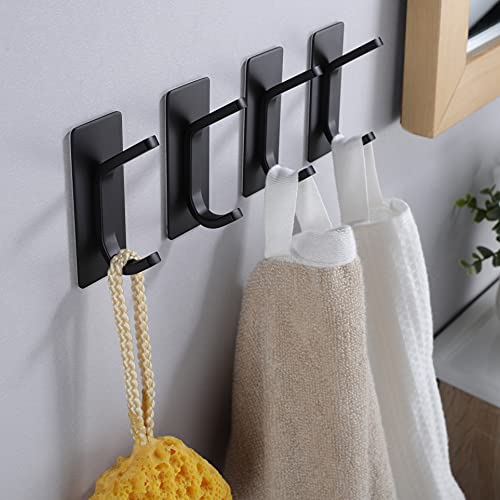YIGII Towel Hook/Adhesive Hooks - Black Wall Hooks Stick for Bathroom and Kitchen Heavy Duty Hooks 4-Pack, Stainless Steel - color: Black