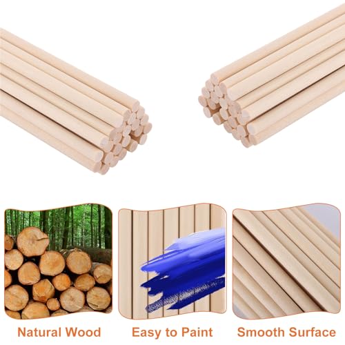 300PCS Wooden Dowel Rods, 1/4 Inch x 12 Inch Unfinished Hardwood Rod Wood Sticks for Crafts and DIYers