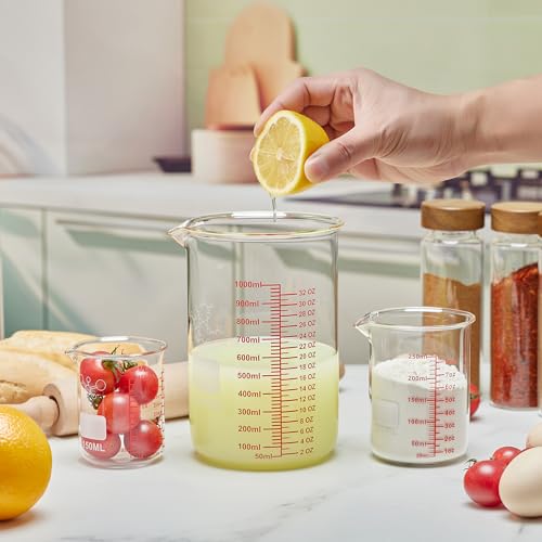 High Borosilicate Glass Measuring Cup Set-V-Shaped Spout，Includes 250ml(8OZ), 500ml(16OZ), and 1000ml(32OZ) Glass Measuring Beaker, Easy to Read - size: 250ml/500ml/1000ml (8oz/16oz/32oz)