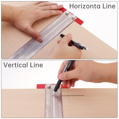 12" Precision Marking T-Rule, Stainless Steel Scribe Line Ruler with Holes for Cutting Sawing, Scribing Ruler Woodworking Marking Tools Carpenter Draft Measuring T-Square with Stops (12 inch) - size: 12 inch