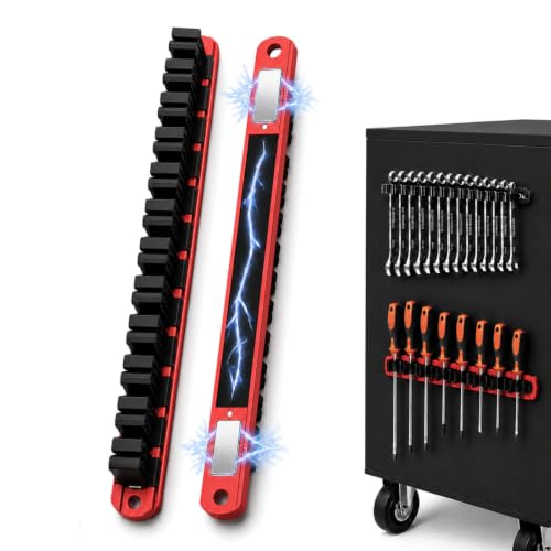 Heavy Duty Magnetic Screwdriver & Wrench Organizer, 12 Slot Tool Holder - color: Red, size: 12-Slot