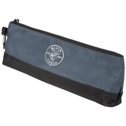 Klein Tools 55559 Stand-Up Zipper Bag Tool Pouch with Carabiners, 7-Inch Blue and 14-Inch Gray Utility Bags with Reinforced Bottom, 2-Pack