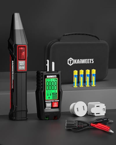 KAIWEETS Circuit Breaker Finder with LCD Display, GFCI Outlet Tester, Electrical Circuit Tracer Tool with NCV Test & Flashlight, Includes Carrying Case and Adapters- KT301P