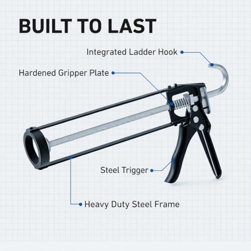 107 Series Manual Caulking Gun -10 oz Cartridge Dispenser, 7:1 Thrust Ratio, Lightweight 1.20 lbs No Drip Hand Operated Sealant & Adhesive Applicator - Professional Contractors DIY Projects - size: 10oz / 300ml, style: 7:1 Manual Gun