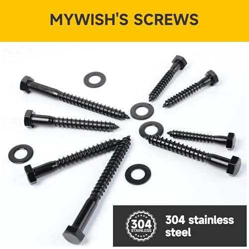 (12Sets) 3/8" x 1-1/4" Hex Head Lag Bolts, Heavy Duty Lag Screws with Washers, 304 Stainless Steel Bolts 18-8, Lag Screws Wood Screws, Partial Thread Black Oxide, 3/8 Bolt by Mywish - size: 3/8 x 1-1/4" (12 set)