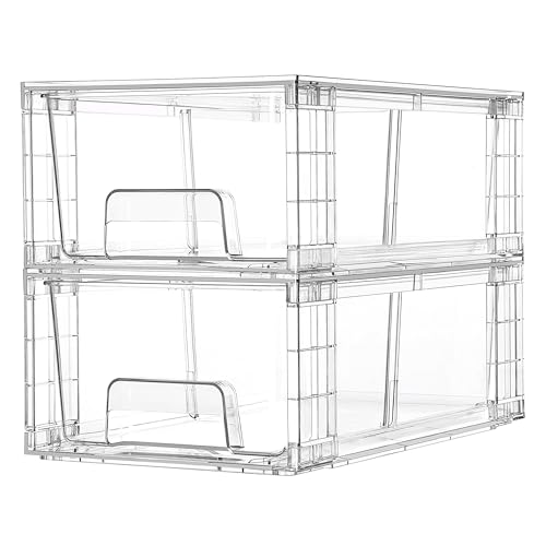 Vtopmart 2 Pack Stackable Clear Drawer with Dividers - size: 2Pack 4.4"H-with Dividers