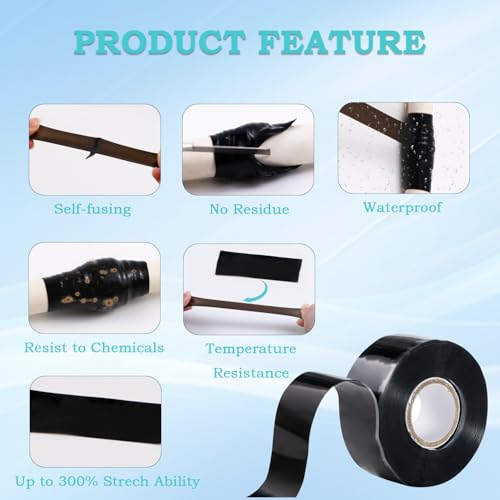 Self Fusing Silicone Tape 1 in x 16.4' Black Waterproof Rubber Leak Proof Sealing Silicone Rubber Self-amalgamating Tape for Emergency Hot and Cold Water Pipe Repairs and Tool Fixation - size: 1 Roll - 16.4 ft - Black - 20 mil Thickness