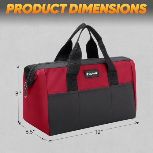 TICONN Heavy Duty Tool Bag Organizer, Small Tool Box with Ergonomic Handle - color: Red, size: 12" Basic Version