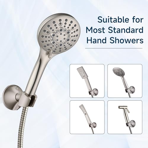 BRIGHT SHOWERS Handheld Shower Head Holder with Dual Angle Positions, Wall Suction Bracket Includes Adhesive 3M Disc, No Tools Required and Easy Installation, Brushed Nickel Finish - color: Brushed Nickel, style: Suction & Adhesive - 2 Angles