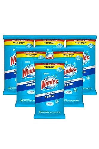 Windex Wipes Glass Cleaning, Pre-Moistened Glass and Surface Wipes to Clean Home Surfaces, Household Essentials, Original Scent, 38 Count (Pack of 6) - size: 38 Count (Pack of 6)