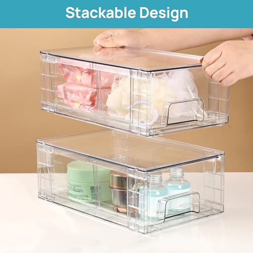 Vtopmart 2 Pack Stackable Clear Drawer with Dividers - size: 2Pack 4.4"H-with Dividers
