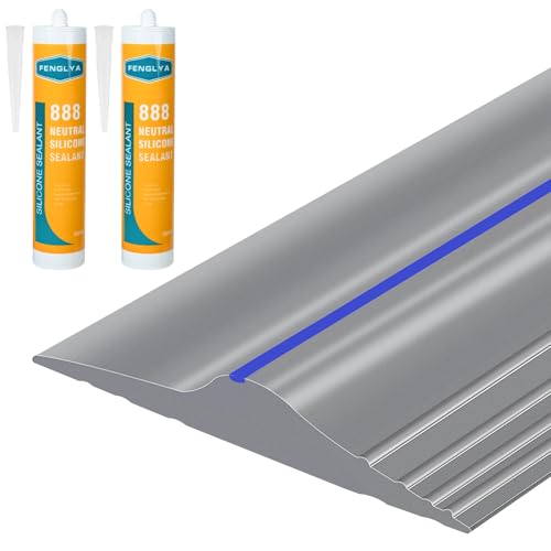 ToLanbbt 16.5Ft/5M Universal Garage Threshold Seal Strip with 300ml Black Sealants/Adhesives, Garage Door Bottom Weatherproof Strip Rubber DIY Weather Stripping Replacement (Grey-Blue Line) - color: Grey+Blue, size: 16.5 Ft (incl. 2 adhesives)