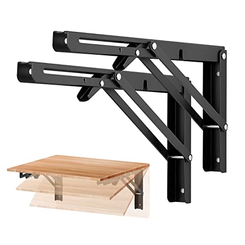 Ravinte Matte Black Folding Shelf Brackets, 12 Inch, 2 Pack - size: 12 Inch