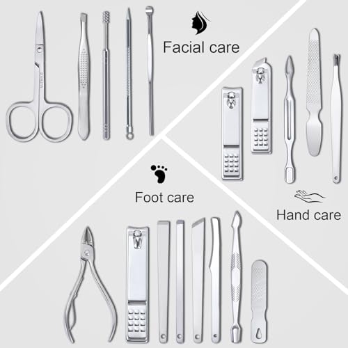 Yougai Manicure Set 18Pcs Stainless Steel Nail Clippers Set with Case Black - color: Black