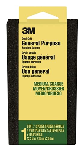 3M™ General Purpose Sanding Sponge DSMC-ESF-10, 2 7/8 in x 4 7/8 in x 1 in, Dual Grit, Medium/Coarse, 10 ea/cs - size: 4-7/8 in x 2-7/8 in, style: Medium/Coarse