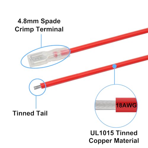 20PCS Red/Black 20cm 18AWG Wire Female Spade Crimp Terminal Kit with Insulating Sleeve (4.8mm) - Quick Splice Assortment for Rocker Switches and Power Sockets - style: 4.8mm + 18AWG