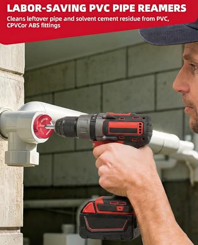 ERAYCO 4-Piece PVC Pipe Reamer Kit, Plastic Pipe Fitting Reamer Tool, Fit into Standard 1/2" Drills, PVC Fitting Saver for SCH40 PVC CPVC ABS Pipe (1-1/2'', 2'', 3'', 4'') - size: 1.5+2+3+4 Inch