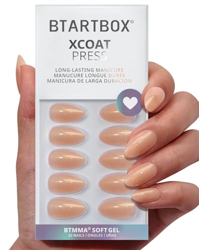 BTArtbox Press On Nails, Glow Mates, Short Almond, Nude Sparkly, 32Ct - color: A1-Glow Mates