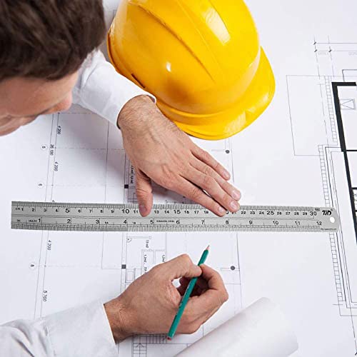 YouOKLight Stainless Steel Ruler 2-Pack, 12 Inch & 30 cm Metal Ruler Dual Scale, Flexible Yet Durable Metric and Imperial for Drawing, Engineering, Sewing, School, Office – Silver