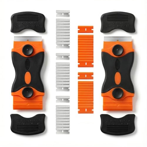 Mister Rui 2Pack Dual-Head Scraper, 50 Blades, Screw-On Safe, Multi-Surface - color: 2 Orange