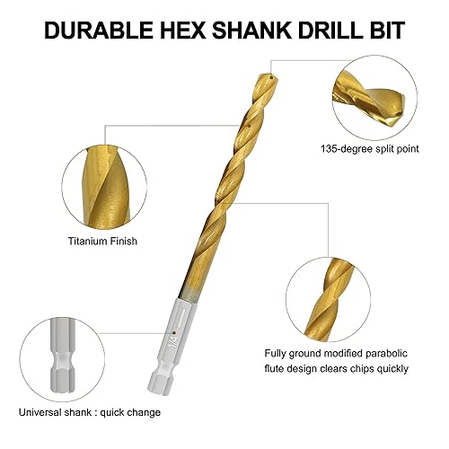GMTOOLS 10 Pcs 1/4" Titanium Coated Twist Hex Shank Drill Bit Set, 135 Degree Tip HSS Impact Drill Bit Set with Storage Case for Metal, Aluminum, Steel, Wood, Plastic, Quick Change Design - style: 1/4"-10PCS