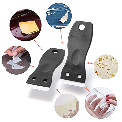 FOSHIO 2PCS Plastic Razor Blade Scraper Tool and 100PCS Plastic Blades for Gasket Remover, Sticker Remover, Labels Decal and Adhesive Remover for Windows and Glass (Dark Black) - color: Dark Black