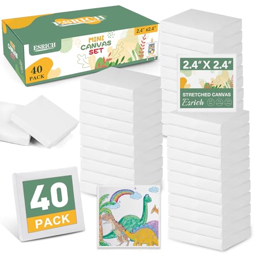 ESRICH Mini Canvas 40Pack 2.4x2.4inch, 2/5''Profile Art Primed Mini Canvases for Painting, Tiny Painting Canvas for Kids and Art Supplies. - size: 2.4x2.4in-40 Packs