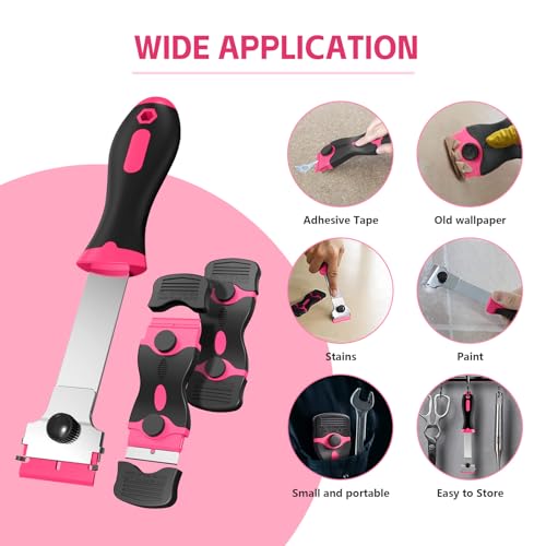 3 Pack Razor Blade Scraper Set, Includes 30 Plastic & 30 Metal Blades(Pink) - color: Pink