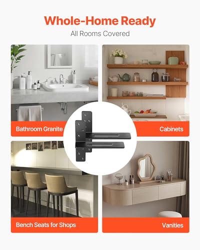 VEVOR T Shelf Brackets, 200 lbs Capacity, 2 Pcs, 12 inch Solid Steel Heavy Duty with Screws for Floating Shelves, Countertop Support Hardware - size: 12x2.89x12 in