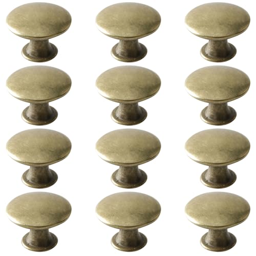 Antique Brass Drawer Knobs, 12 Pack Round Metal Wardrobe Handles Kitchen Cabinet Pulls with Screws for Chest of Drawers Furniture Cupboard Dresser Door, 30x21mm - color: Brass
