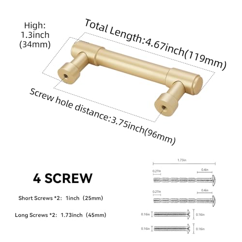 10 Pack 3-3/4 Inch(96mm) Kitchen Cabinet Handles Brushed Gold Cabinet Pulls Alloy Drawer Pulls Solid Cabinet Hardware - color: Brushed Gold, size: 3-3/4'' Hole Center(96mm)