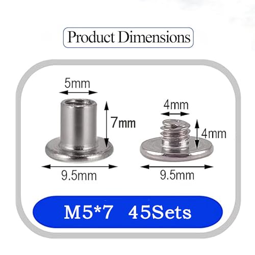 45 Sets Chicago Screws 304 Stainless Steel Binding Screws Rivet Book Binding DIY Leather Craft Assembly Bolt M5*7mm - color: 304 stainless steel, size: M5*7mm