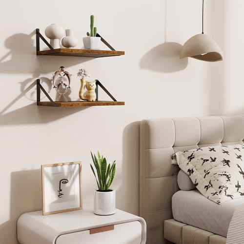 Deep Floating Shelves,16"Wx10"D Floating Shelves for Wall Set of 2,Heavy Duty Wood Floating Shelf with Metal Bracket,Wall Mounted Hanging Shelf for Living Room Bedroom Bathroom Kitchen,Rustic Brown - color: Rustic Brown, size: 16"Wx10"D-2pcs