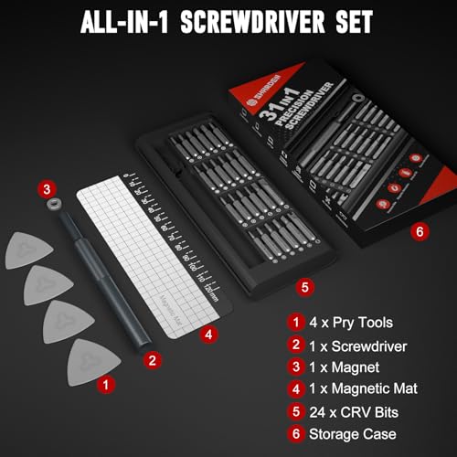 SHARDEN Precision Screwdriver Set for Electronic Repair 31 in 1 | Small Screwdriver Set, Magnetic Repair Tool Kit for Laptop, iPhone, Cell Phone, PC, MacBook, Computer, PS5, Glasses, Watch - color: 31 in 1 Black