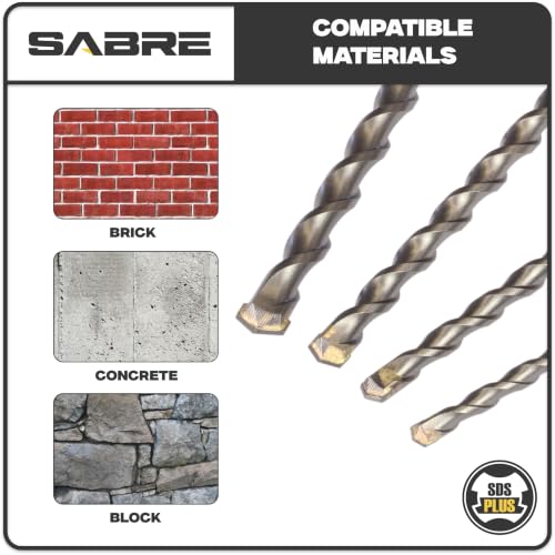 8-Piece 12in SDS Plus Drill Bits for Brick, Stone, Concrete, 1/4in x 12in, 5/16in x 12in, 3/8in x 12in, 1/2in x 12in, 5/8in x 12in, 3/4in x 12in, 7/8in x 12in, 1in x 12in (12" 8-Piece Set) - size: 8-Piece Set