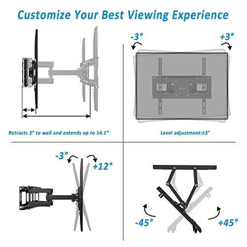 Dual Articulating Arms TV Wall Mount Bracket fits to Most 26”-70” inch LED,LCD,OLED Flat Panel TVs, Tilt Full Motion Swivel 14.1" Extension, Max VESA 400X400mm,80lbs,Fits 12/16" Wood Stud by EVERVIEW