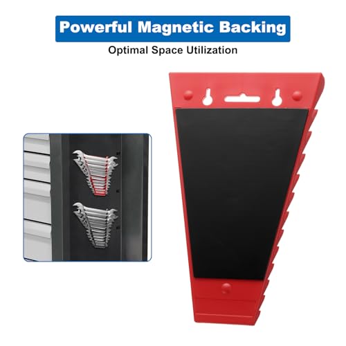 HARFINGTON 4pcs Magnetic Wrench Organizer, 12-Slot Each Wrench Holder, Wrench Rack Tray Storage For Tool Box, For Wrenches with Size SAE:1/4" - 15/16" Metric 6mm-24mm, Black,Red - color: Black,Red