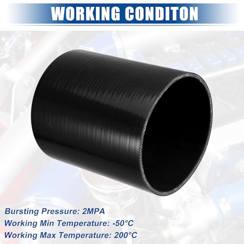 uxcell 5" ID 6" Length 4-Ply Reinforced High Temp Straight Coupler Silicone Reducer Hose Black for Car Intercooler Intake Piping - size: 5" ID