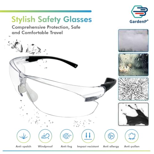 UV Protective Safety Glasses for Men/Women fit Sport/Work, Yard work, Lawn mowing, Ride, Shoot, ANSI Z87.1 Rated, Fog/Scratch Resistant Wrap-around Lens, Nose Pad Adjustable Black Temples
