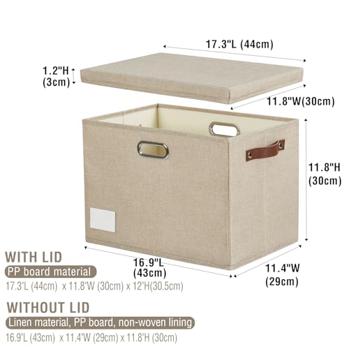 17" Large Fabric Storage Box with Lids, 3-Pack, Khaki - color: khaki, size: Large-17"