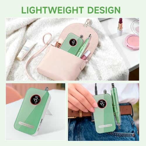 Professional Nail Drill, 45000RPM Rechargeable Electric File,Soft Green - color: Fresh Green