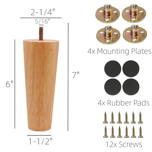 Solid Wood Replacement Furniture Sofa Couch Legs 6 inch Heavy Duty Set of 4 | Straight Wooden legs for Couch Sofa Chair Ottoman Loveseat Coffee Table Cabinet Furniture Replacement - color: Straight- Set of 4, size: 6"