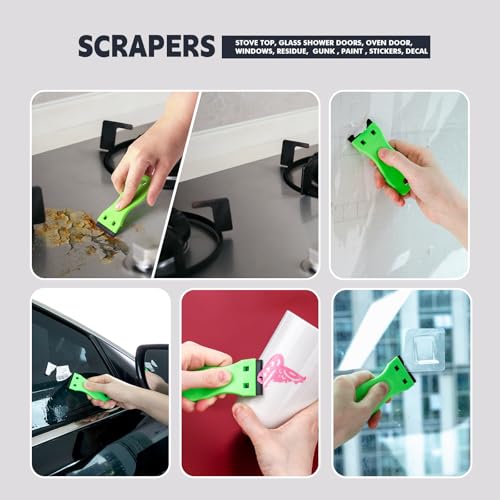 FOSHIO 2PCS Plastic Razor Blade Scraper Tool and 100PCS Plastic Blades for Gasket Remover, Sticker Remover, Labels Decal and Adhesive Remover for Windows and Glass (Lime Green) - color: Lime Green